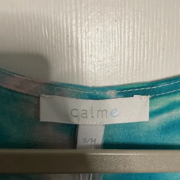 Johnny Was Calme Dress V-Neck Kaftan Maxi Turquoise Tie Dye Size Small / Medium
