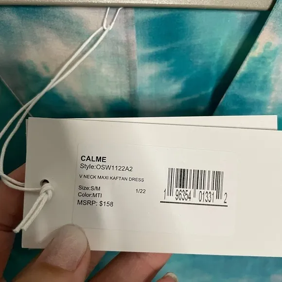 Johnny Was Calme Dress V-Neck Kaftan Maxi Turquoise Tie Dye Size Small / Medium