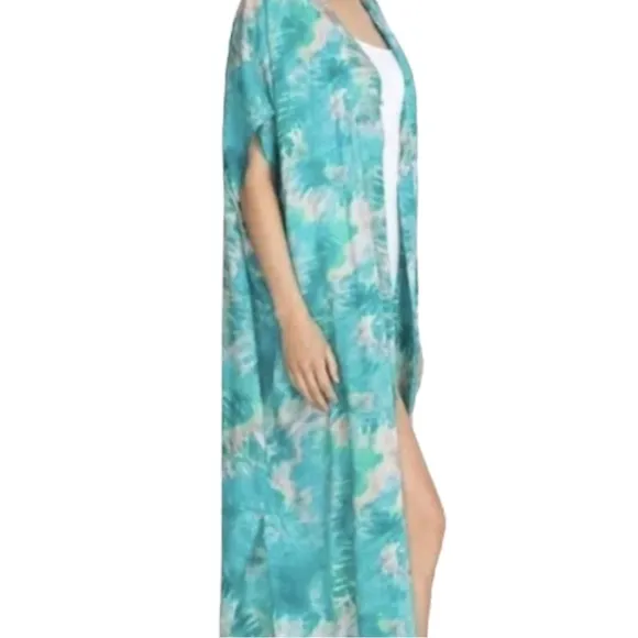 Johnny Was Calme Dress V-Neck Kaftan Maxi Turquoise Tie Dye Size Small / Medium