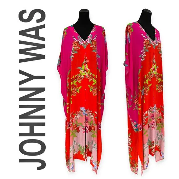Johnny Was | L/XL | Nanya V-Neck Maxi Kaftan Dress Cover Up Robe