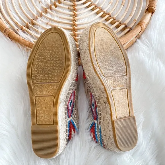 Johnny Was Nepentha Multi Espadrille Flats Jute Platform Floral Embroidery 38