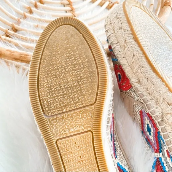Johnny Was Nepentha Multi Espadrille Flats Jute Platform Floral Embroidery 38