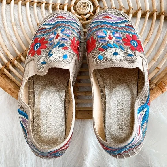 Johnny Was Nepentha Multi Espadrille Flats Jute Platform Floral Embroidery 38