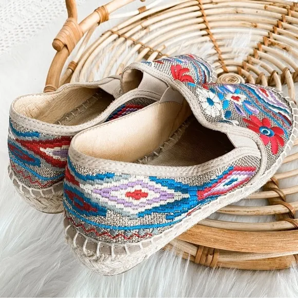 Johnny Was Nepentha Multi Espadrille Flats Jute Platform Floral Embroidery 38