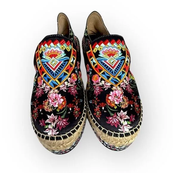 Johnny Was Joshua Platform Embroidered Espadrille 37 (Fits 6-6.5)