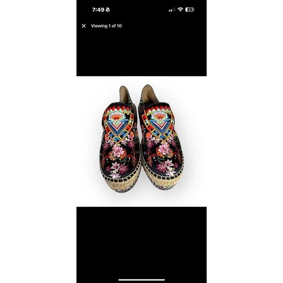 Johnny Was Joshua Platform Embroidered Espadrille 37 (Fits 6-6.5)