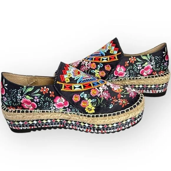 Johnny Was Joshua Platform Embroidered Espadrille 37 (Fits 6-6.5)