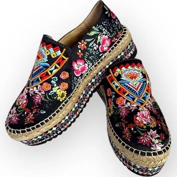Johnny Was Joshua Platform Embroidered Espadrille 37 (Fits 6-6.5)