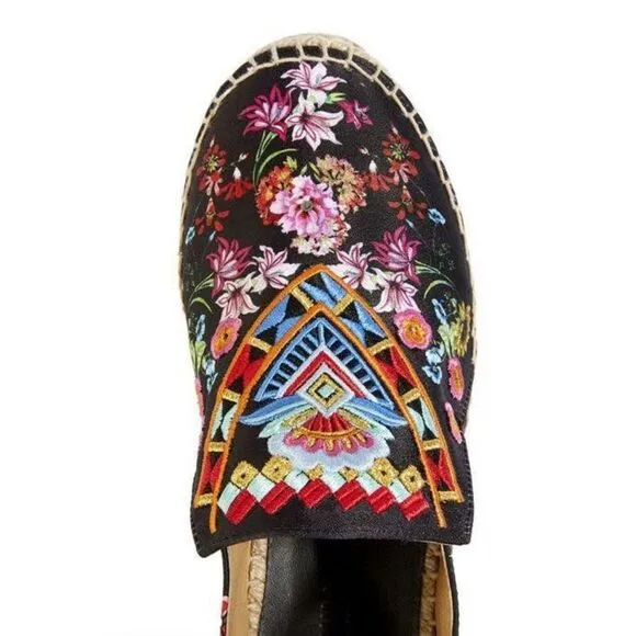 Johnny Was Joshua Platform Embroidered Espadrille 37 (Fits 6-6.5)