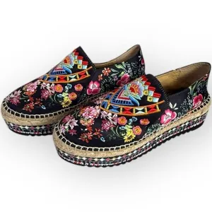 Johnny Was Joshua Platform Embroidered Espadrille 37 (Fits 6-6.5)