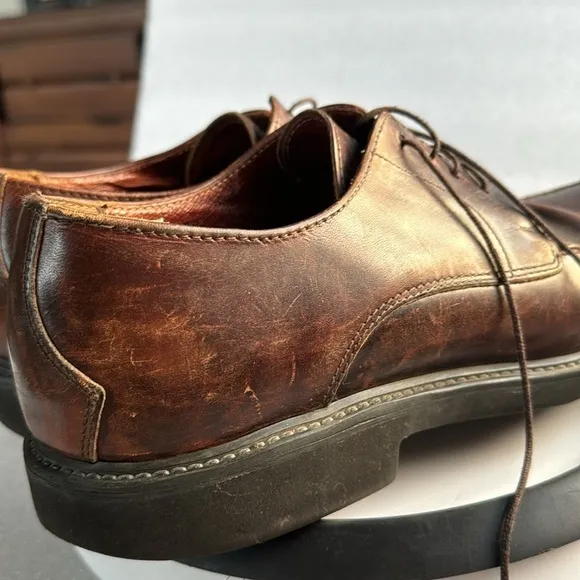 Johnston &amp; Murphy 8 Men’s Loafers Brown Leather Made in Italy Lace Up Dress Shoe