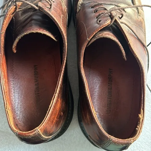 Johnston &amp; Murphy 8 Men’s Loafers Brown Leather Made in Italy Lace Up Dress Shoe