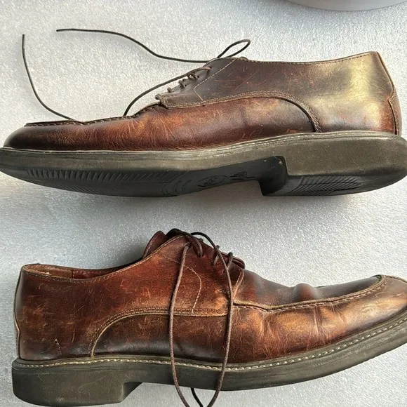 Johnston &amp; Murphy 8 Men’s Loafers Brown Leather Made in Italy Lace Up Dress Shoe