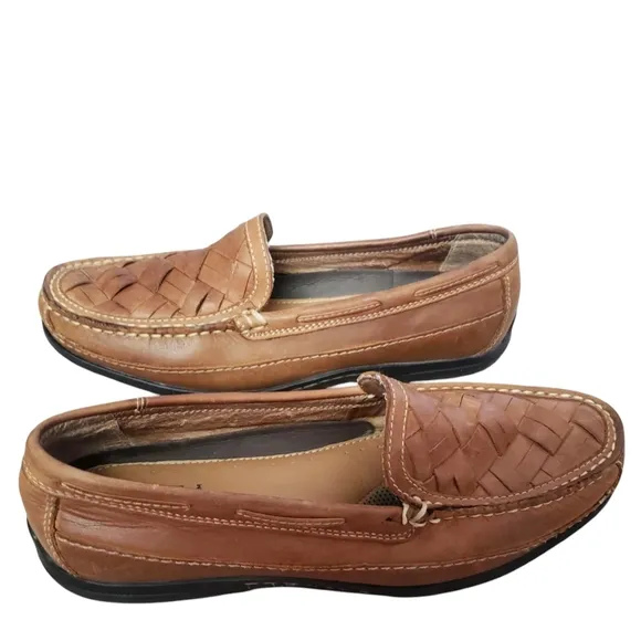 Johnston &amp; Murphy J&amp;M Men's 8.5 Brown Loafer Sheepskin Memory Foam Weaved Shoes