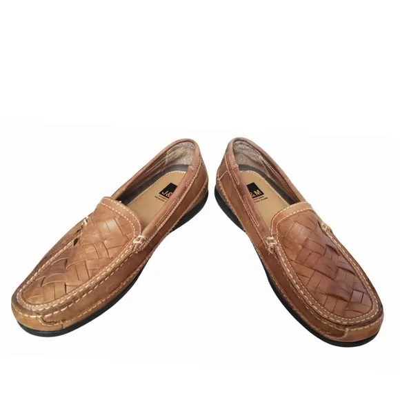 Johnston &amp; Murphy J&amp;M Men's 8.5 Brown Loafer Sheepskin Memory Foam Weaved Shoes