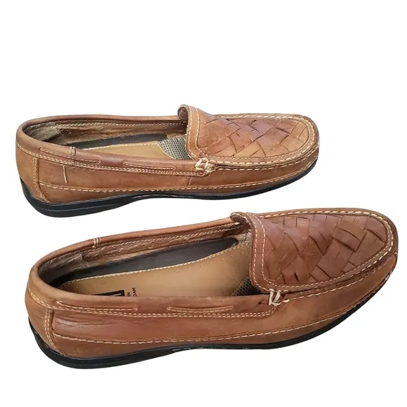 Johnston &amp; Murphy J&amp;M Men's 8.5 Brown Loafer Sheepskin Memory Foam Weaved Shoes
