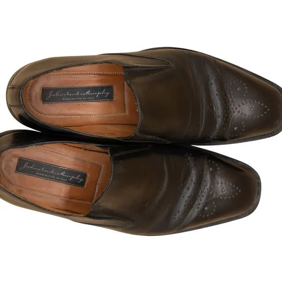 Johnston Murphy Black Leather Handcrafted Italy Brogue Loafers Mens 10 M Dress