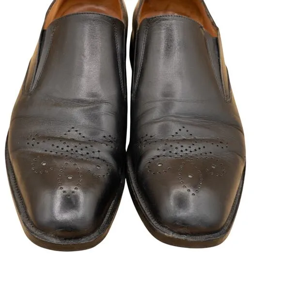 Johnston Murphy Black Leather Handcrafted Italy Brogue Loafers Mens 10 M Dress