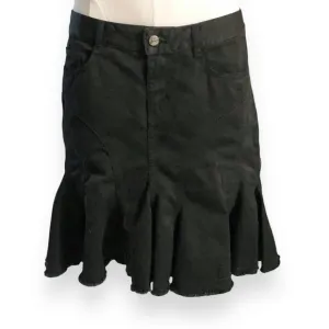 JOIE Black Vintage Cotton Pleated Miniskirt W/ Frayed Hem
