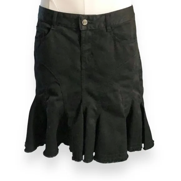 JOIE Black Vintage Cotton Pleated Miniskirt W/ Frayed Hem