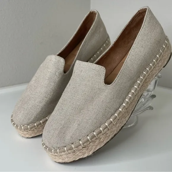 Joie Cara Linen Platform Espadrilles bohemian metallic shimmer boho slip on shoe