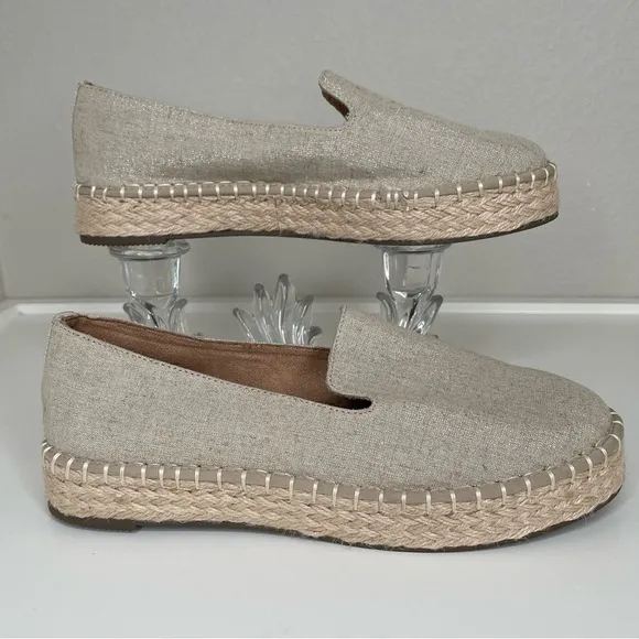 Joie Cara Linen Platform Espadrilles bohemian metallic shimmer boho slip on shoe