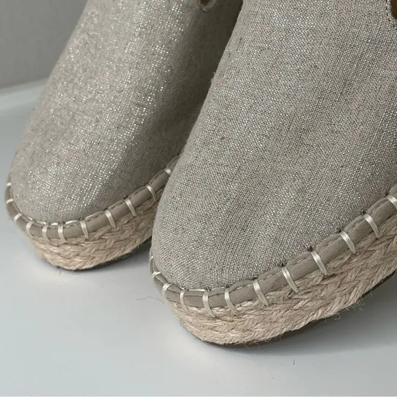 Joie Cara Linen Platform Espadrilles bohemian metallic shimmer boho slip on shoe