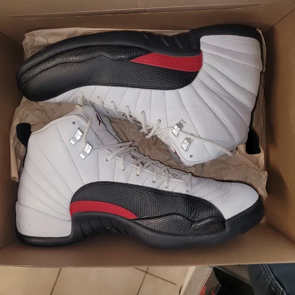 Jordan 12 Retro White and Black Sneakers High-Top Quilted Design
