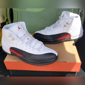 Jordan 12 Retro White and Black Sneakers High-Top Quilted Design