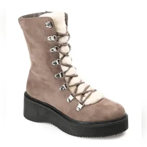 Journee Collection Womens KANNON Lace Up Vegan Fur Winter &amp; Snow Boots TAUPE 7.5