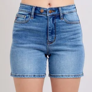 Judy Blue Adjustable High Rise Double Button Denim Mid-length Jean Shorts