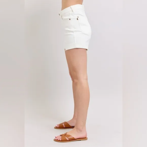 Judy Blue High Rise Tummy Control Rolled Cuffed Boyfriend Jean White Denim Short