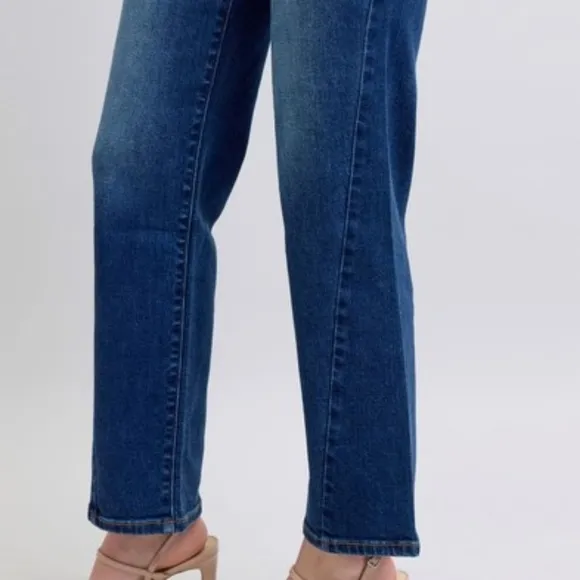 Judy Blue High-Rise Waist Straight Leg Denim Pants Wrap Side Seam Slim Fit Jeans