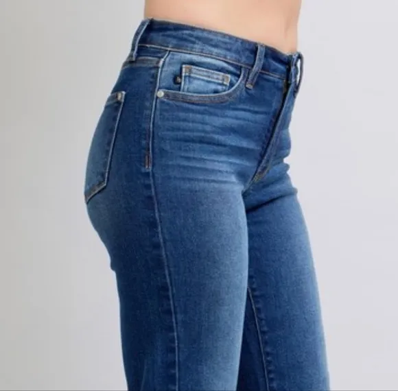 Judy Blue High-Rise Waist Straight Leg Denim Pants Wrap Side Seam Slim Fit Jeans