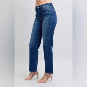 Judy Blue High-Rise Waist Straight Leg Denim Pants Wrap Side Seam Slim Fit Jeans