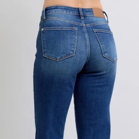 Judy Blue High-Rise Waist Straight Leg Denim Pants Wrap Side Seam Slim Fit Jeans