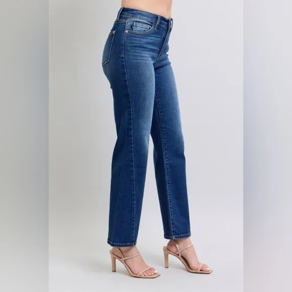 Judy Blue High-Rise Waist Straight Leg Denim Pants Wrap Side Seam Slim Fit Jeans
