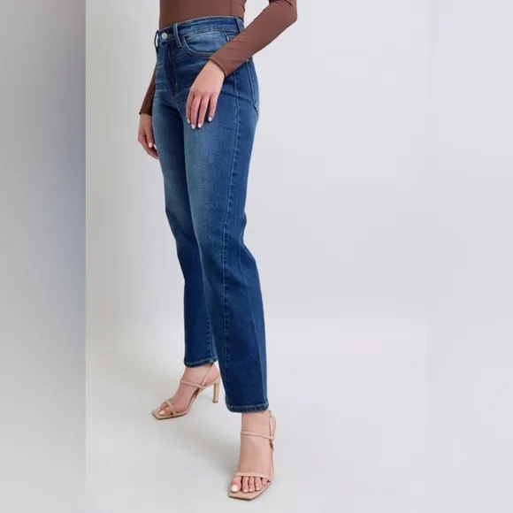 Judy Blue High-Rise Waist Straight Leg Denim Pants Wrap Side Seam Slim Fit Jeans