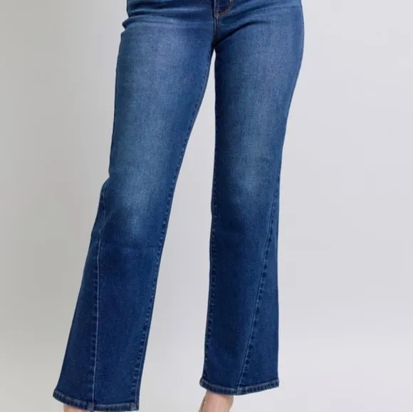 Judy Blue High-Rise Waist Straight Leg Denim Pants Wrap Side Seam Slim Fit Jeans