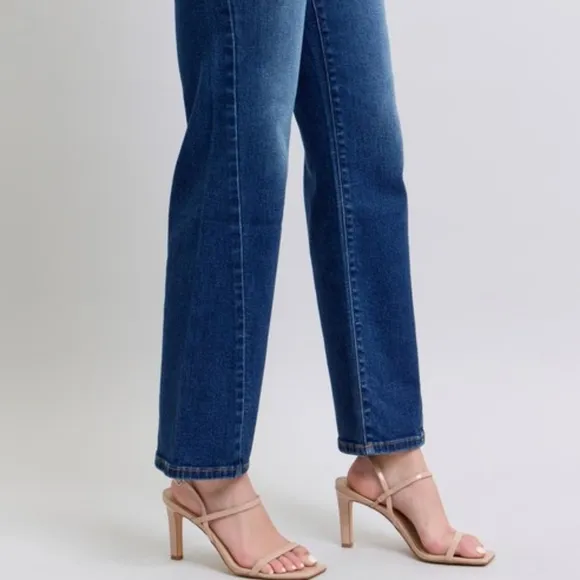 Judy Blue High-Rise Waist Straight Leg Denim Pants Wrap Side Seam Slim Fit Jeans