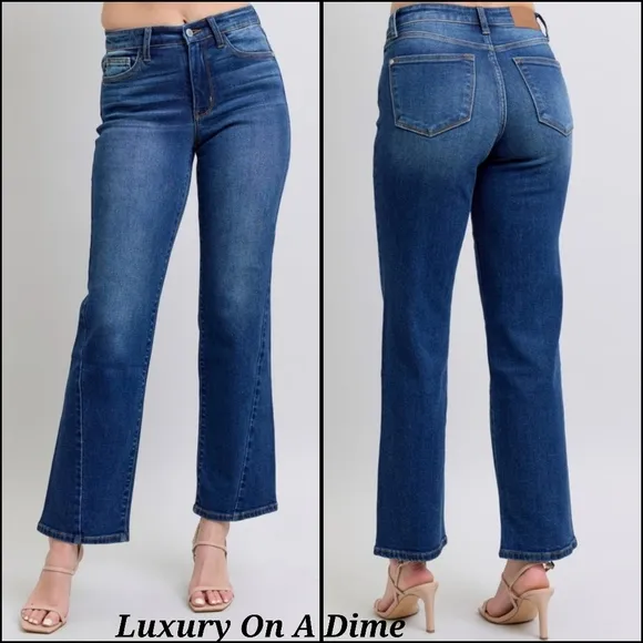 Judy Blue High-Rise Waist Straight Leg Denim Pants Wrap Side Seam Slim Fit Jeans