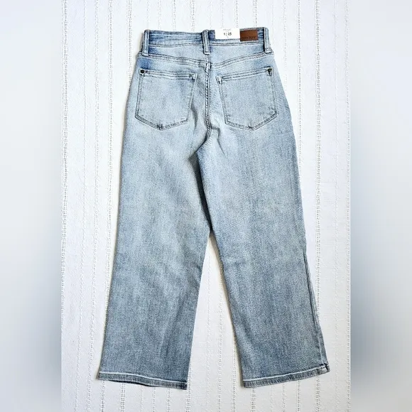 Judy Blue HR Vintage Wash Button Fly Pleated Wide Leg Cropped Jeans 1/25 NWT