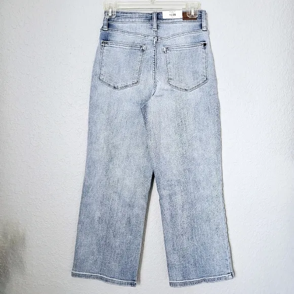 Judy Blue HR Vintage Wash Button Fly Pleated Wide Leg Cropped Jeans 1/25 NWT