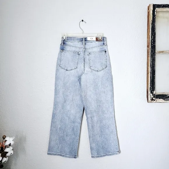 Judy Blue HR Vintage Wash Button Fly Pleated Wide Leg Cropped Jeans 1/25 NWT