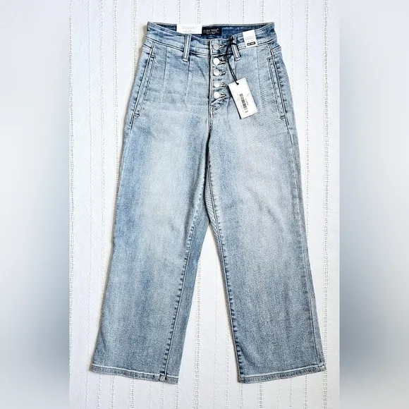 Judy Blue HR Vintage Wash Button Fly Pleated Wide Leg Cropped Jeans 1/25 NWT