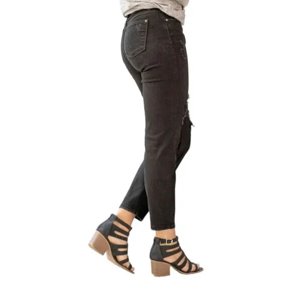 JUDY BLUE Plus Size Black High Waist Destroyed Boyfriend Jeans NWT