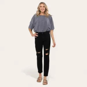 JUDY BLUE Plus Size Black High Waist Destroyed Boyfriend Jeans NWT