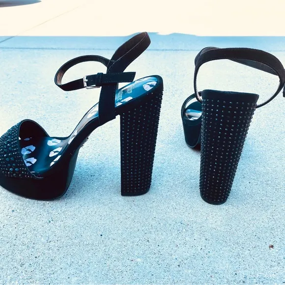 JUICY COUTURE Oliver heels platform sandals black rhinestone studded strappy 10
