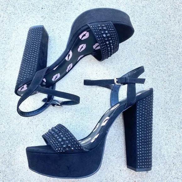 JUICY COUTURE Oliver heels platform sandals black rhinestone studded strappy 10