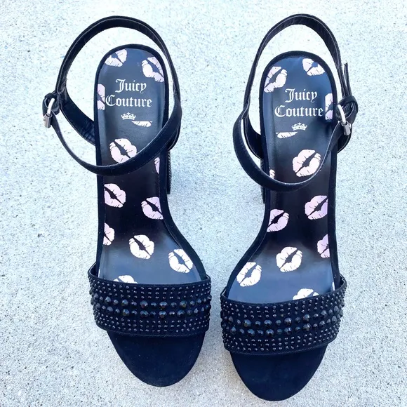 JUICY COUTURE Oliver heels platform sandals black rhinestone studded strappy 10
